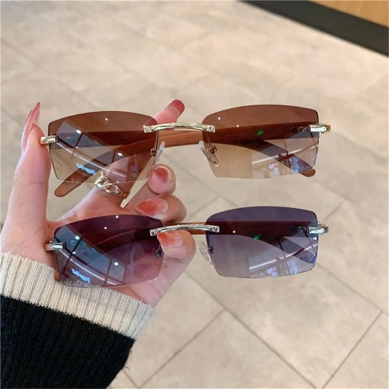 Street Fashion Glasses - Trendy Punk Sunglasses Rimless Rectangle Sun