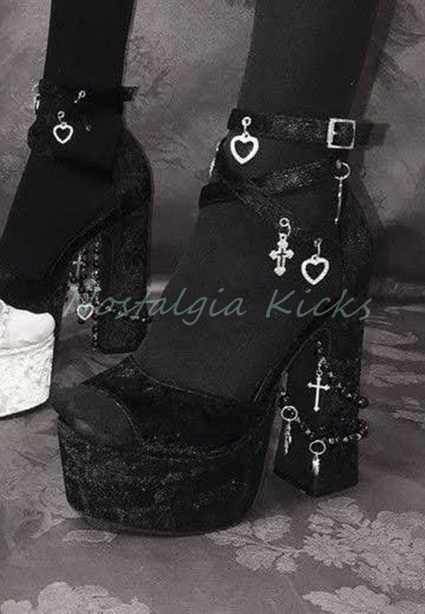 Street Fashion Clothes - Gothic Black Velvet Platform High Heel