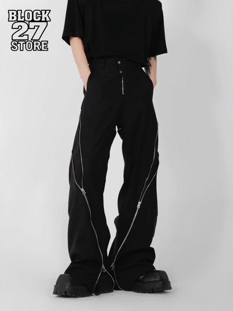 Cargo Pant Wide - Mens Pants Harajuku Zipper Split Flared