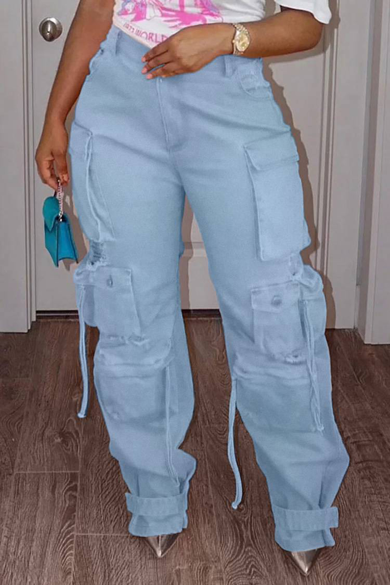 Street Fashion Baggy - Plus Size Cargo Denim Jeans Pockets