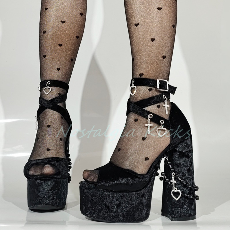 Gothic Black Velvet Platform H - đánh giá và giá Street Fashion Clothes