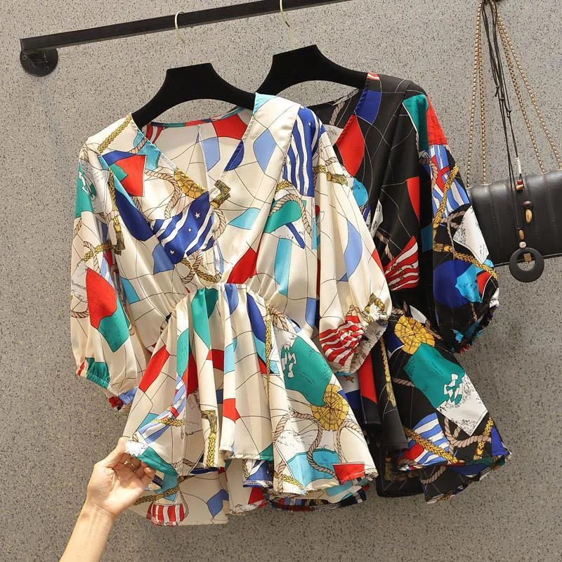 Geometric Printing Chiffon Hig - đánh giá và giá Korean Street Fashion Female