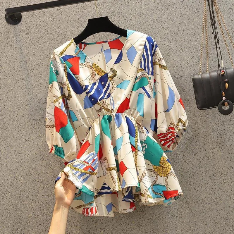 Geometric Printing Chiffon Hig - đánh giá và giá Korean Street Fashion Female