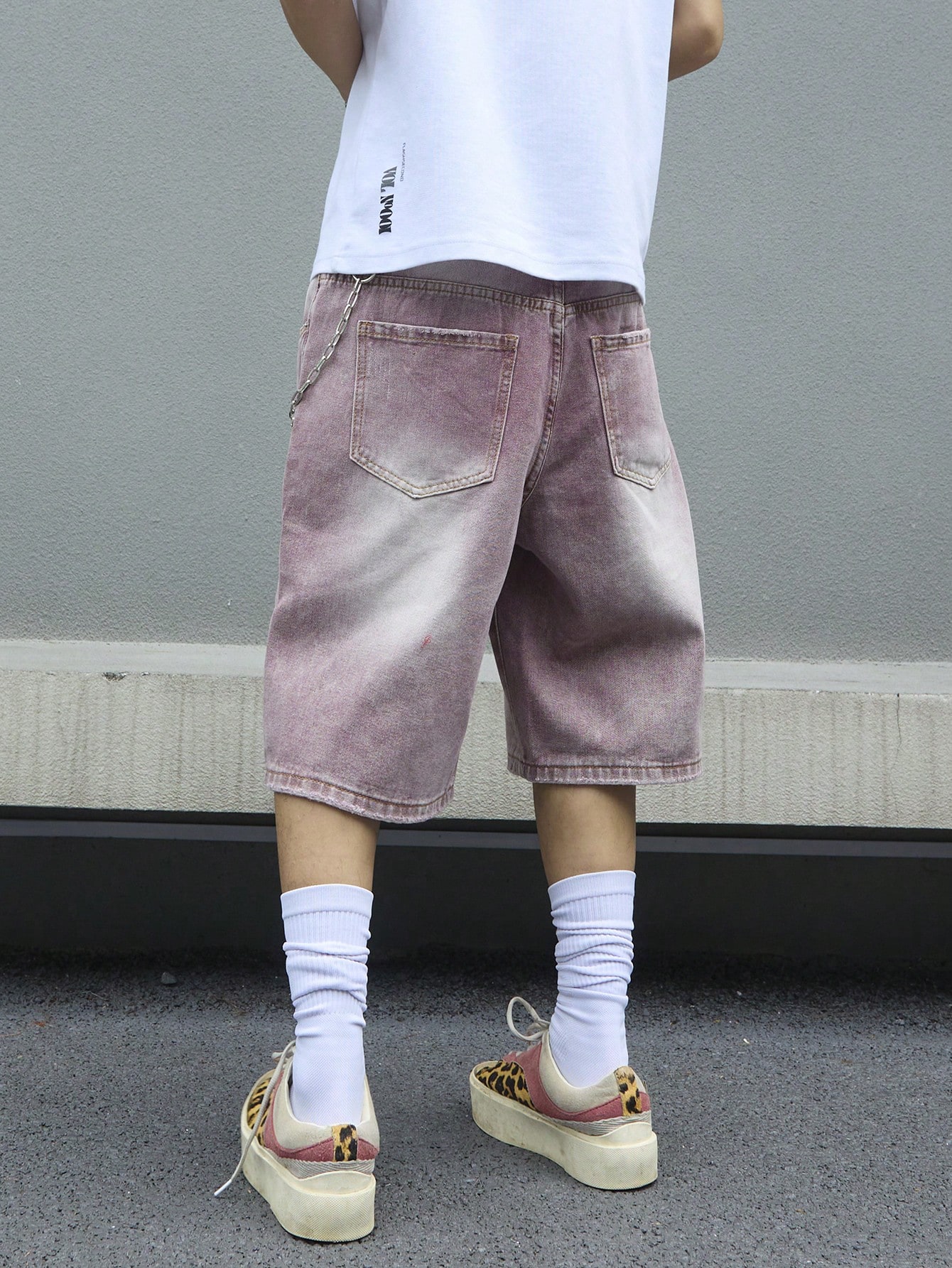 Men's Pink Gradient Denim Shor - đánh giá và giá Street Fashion Baggy