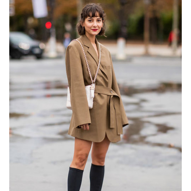 Chic Khaki Midi Suit Dress Fas - đánh giá và giá Street Fashion Week