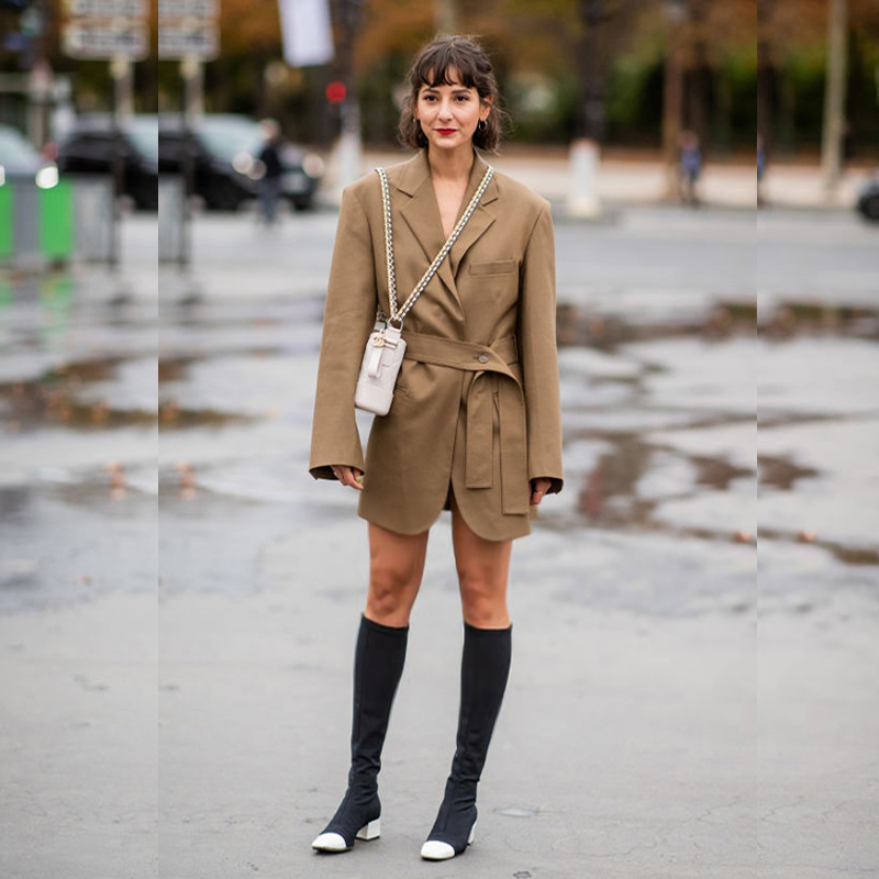 Chic Khaki Midi Suit Dress Fas - đánh giá và giá Street Fashion Week
