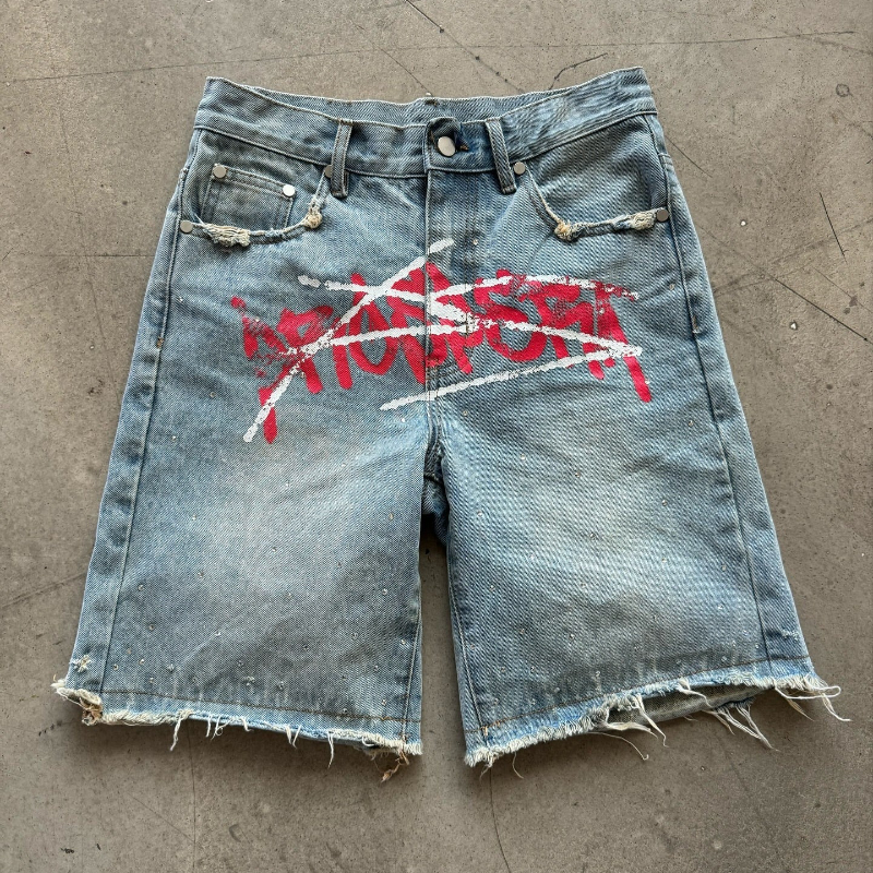 Y2K Graffiti Jorts Rhinestone  - đánh giá và giá Street Fashion Baggy