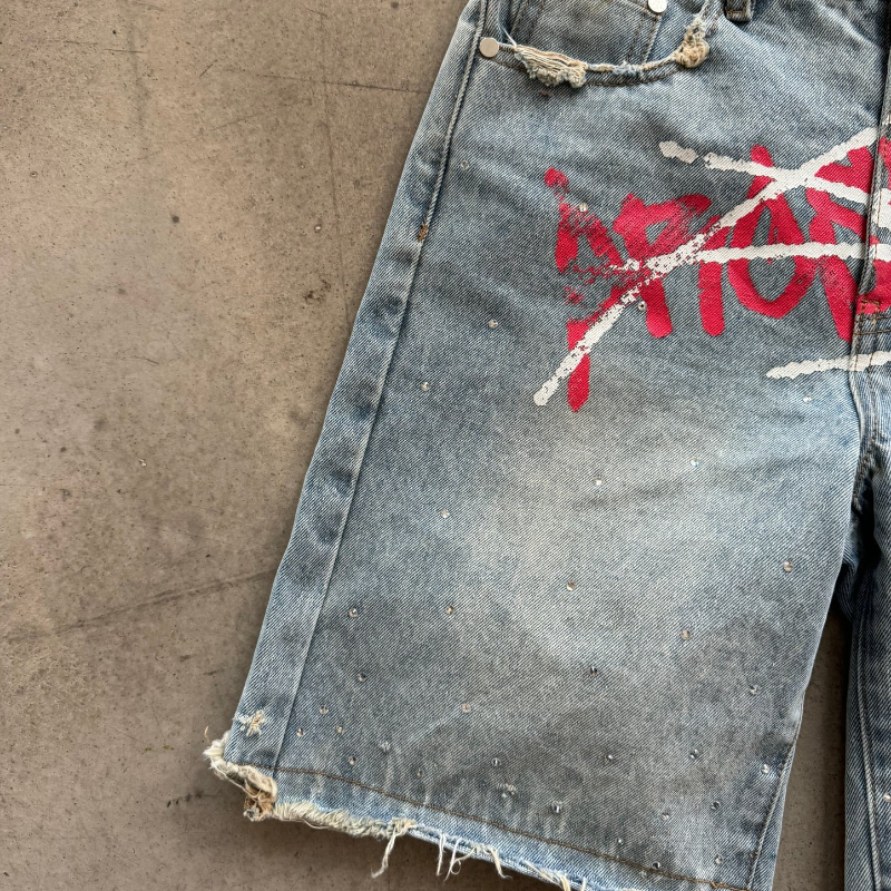 Y2K Graffiti Jorts Rhinestone  - đánh giá và giá Street Fashion Baggy