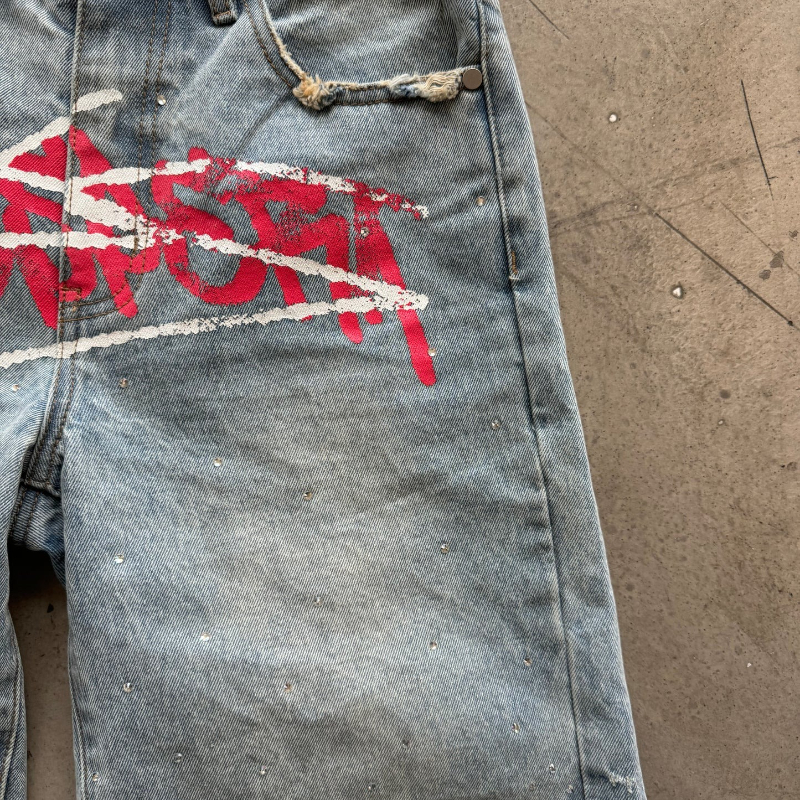 Y2K Graffiti Jorts Rhinestone  - đánh giá và giá Street Fashion Baggy