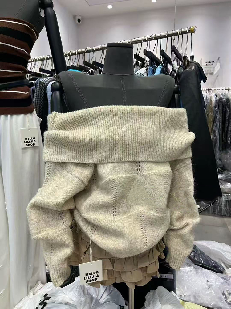 Fashion Slash Neck Knit Sweate - đánh giá và giá Korean Street Fashion Female