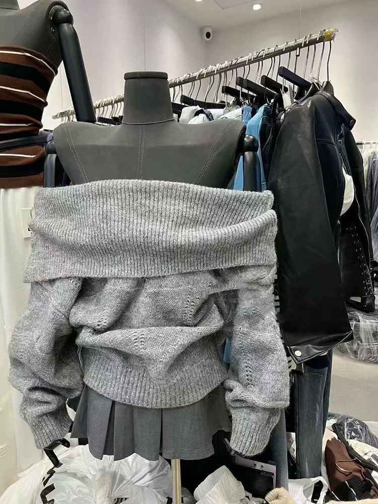 Fashion Slash Neck Knit Sweate - đánh giá và giá Korean Street Fashion Female